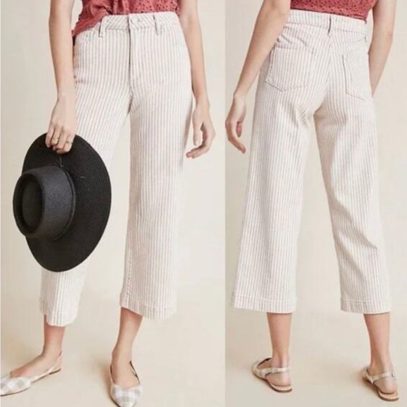 PAIGE Denim - Paige Nellie Culotte Cropped Wide Leg Jeans in Blossom Pink Stripe Size 25